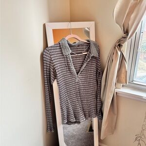 Free people Plaid Long Sleeve Shirt with crochet Collar